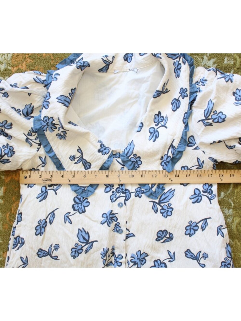 Poppy Collared Mini Dress Blue floral Print Size Small Ruffled Peter Pan Collar - Picture 2 of 14